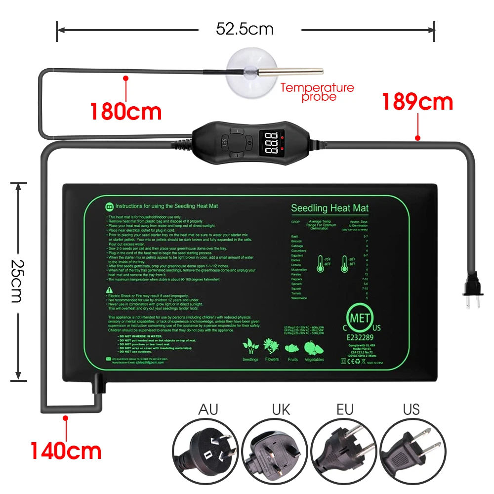 50W EU-US/UK/AU Adjustable The - Heat Mat Seedling บทวิจารณ์และราคา