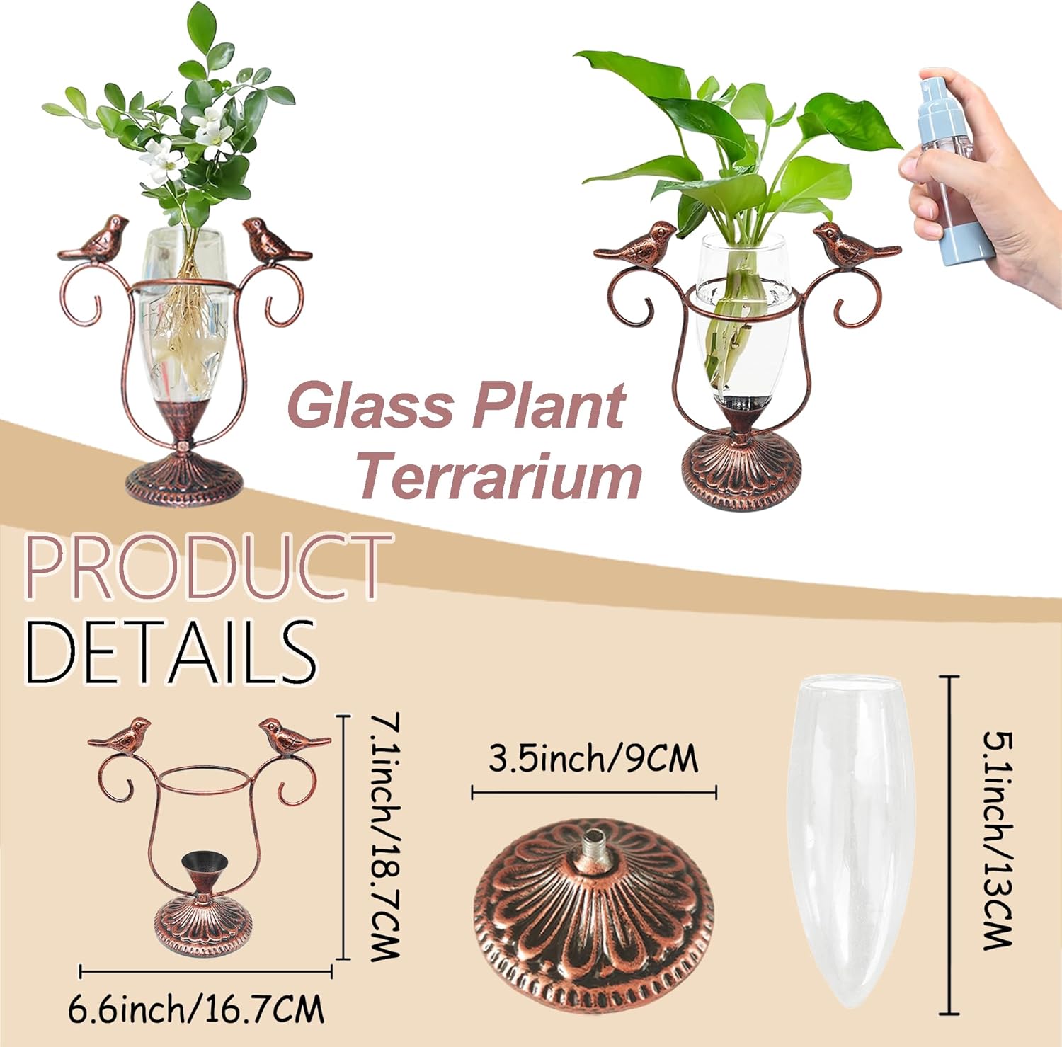 2 Vintage Copper Bird Plant Pr - Propagation Station Vase บทวิจารณ์และราคา