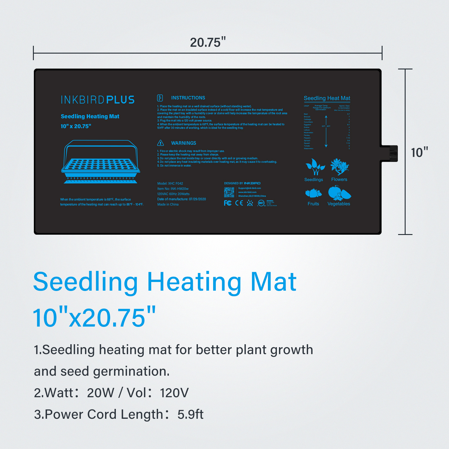 20.75x10CM EU/US/UK/AU Plug Se - Heat Mat Seedling บทวิจารณ์และราคา